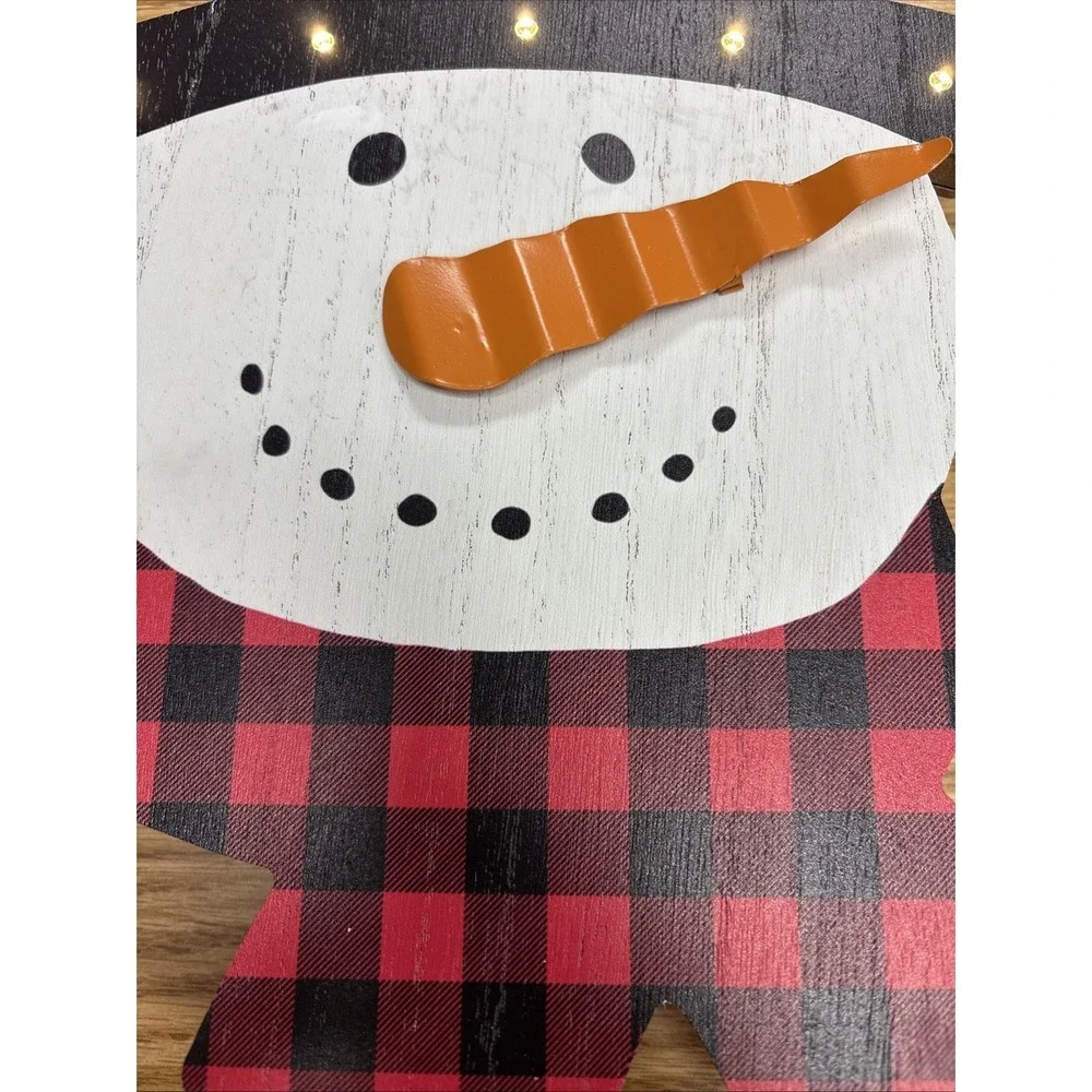 LET IT SNOW Snowman Rustic Hanging Wall Sign Christmas Light-Up 14